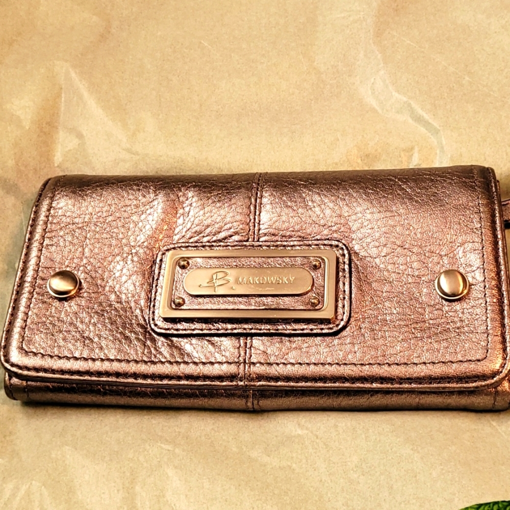 B.MAKOWSKY pewter leather wallet